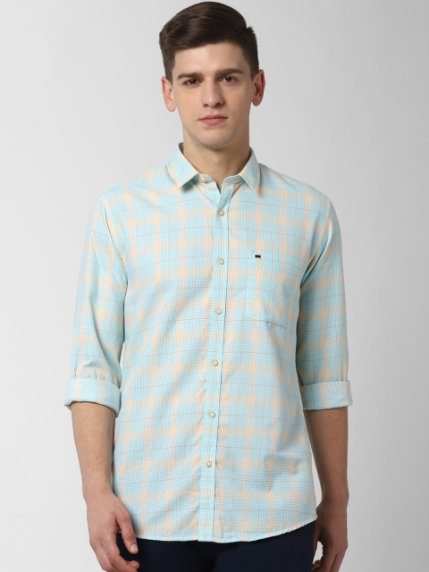 

Peter England Casuals Men Blue & Yellow Regular Fit Checked Casual Shirt