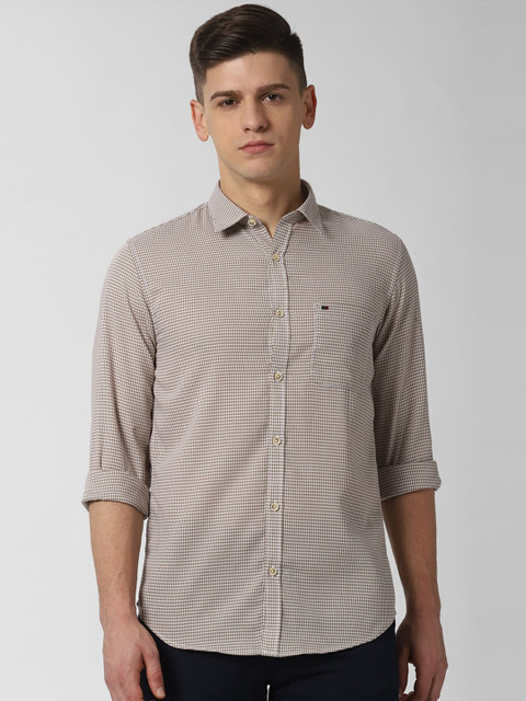 

Peter England Casuals Men Beige & Off-White Slim Fit Checked Casual Shirt