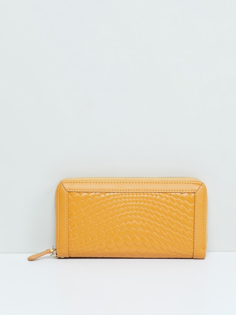 

max Women Mustard Yellow Textured Zip Around Wallet