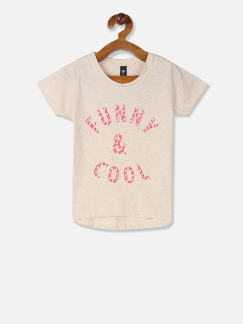 

Cherokee Girls Beige Printed Round Neck T-shirt
