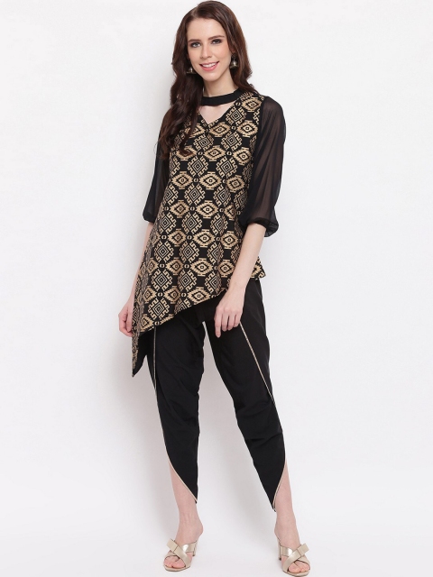 

RIVI Women Black & Gold-Toned Embroidered Kurti with Dhoti Pants