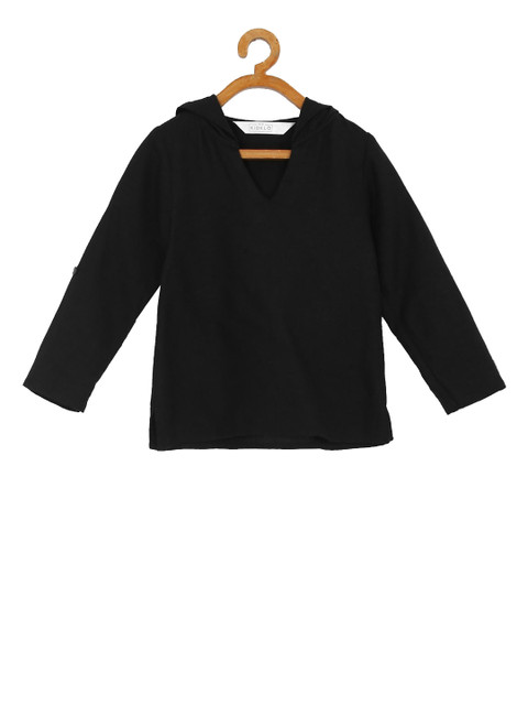 

KIDKLO Boys Black Solid Hood T-shirt