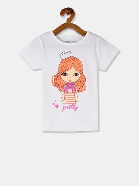

Cherokee Girls White Printed Round Neck T-shirt