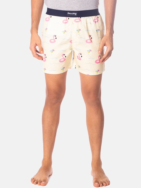 

Smugglerz Men Off-White & Pink Printed Pure Cotton Boxers FLAMINGO-FLOAT-BXR-PINK-S