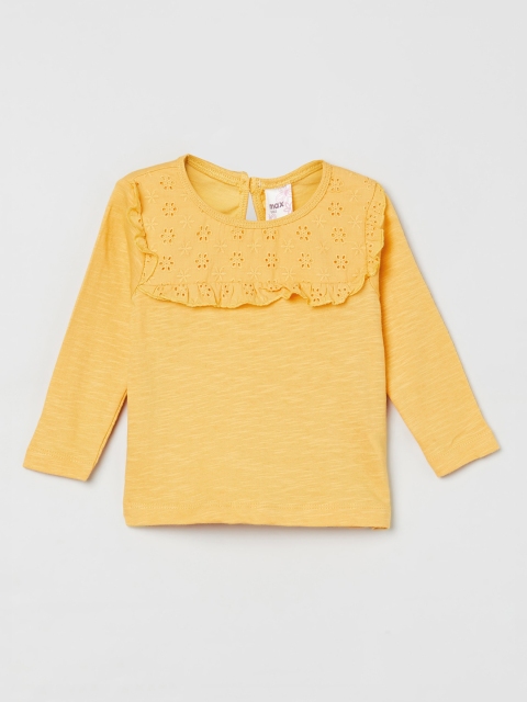 

max Girls Yellow Solid Schiffli Pure Cotton Top