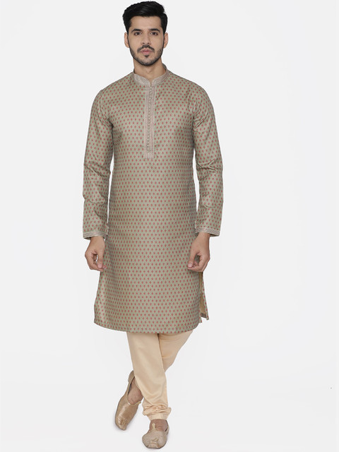 

Manyavar Men Green & Cream Woven Design Kurta with Pyjamas