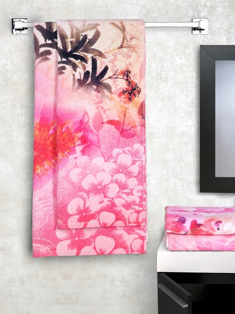 

BOMBAY DYEING Unisex Set of 4 Pink & White Printed 550 GSM Towels