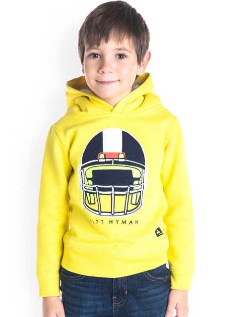 

Cherry Crumble Unisex Kids Yellow Printed Hooded Sweatshirt