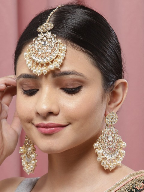 

Melani Borsa Gold-Plated & Off-White Kundan Studded Handcrafted Jewellery Set