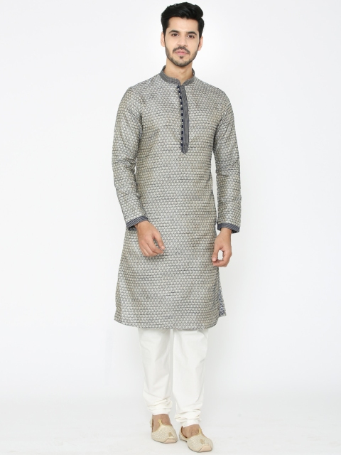 

Manyavar Men Blue & White Self Design Kurta with Pyjamas
