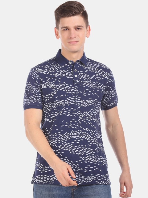 

Cherokee Men Blue Printed Polo Collar Pure Cotton T-shirt
