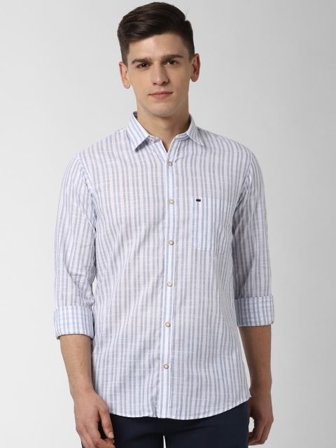 

Peter England Casuals Men White & Blue Slim Fit Striped Casual Shirt