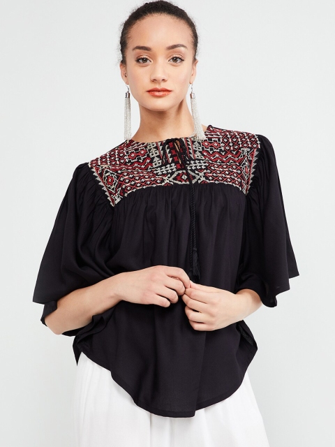 

max Women Black Embroidered Top
