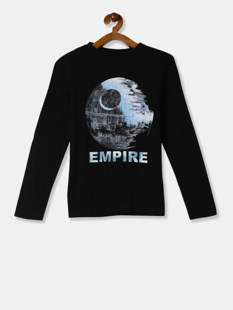 GAP Boys Black Printed Round Neck T-shirt