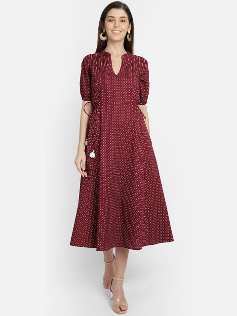 

Yaadleen Women Maroon Printed Fit and Flare Dress
