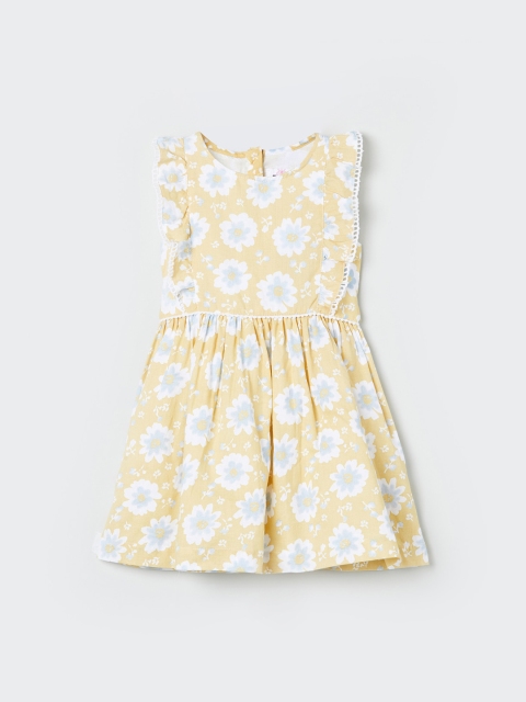 

max Girls Yellow Printed Fit and Flare Dress