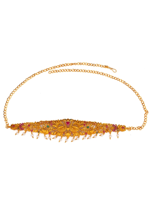 

Alankruthi Gold-Plated Pink & Green Stone-Studded Sustainable Kamarbandh