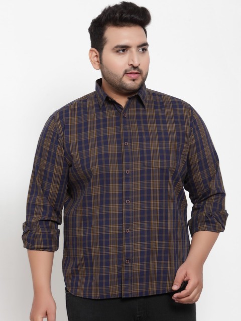 

plusS Men Blue & Yellow Regular Fit Checked Casual Shirt
