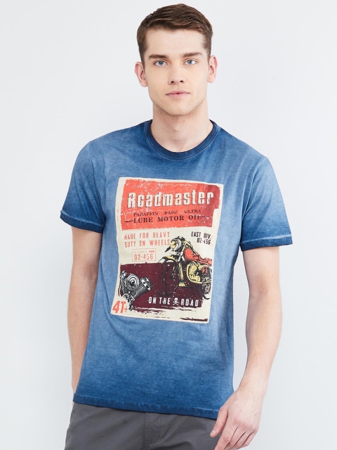

max Men Blue & Off-White Printed Round Neck T-shirt