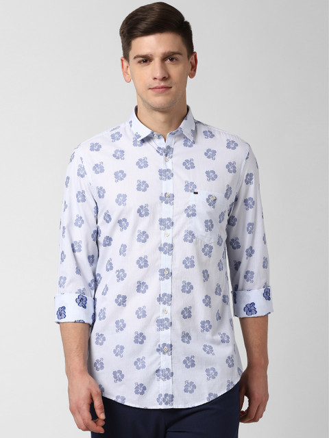 

Peter England Casuals Men White & Blue Slim Fit Printed Casual Shirt
