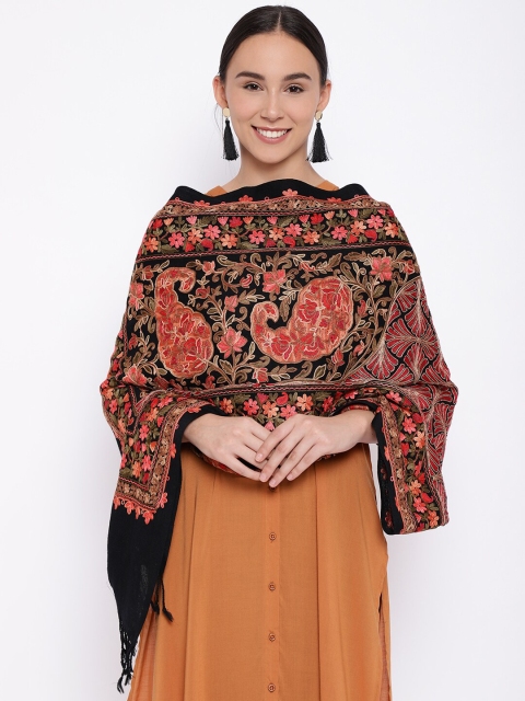 

Pashmoda Women Black & Red Pure Wool Aari Embroidered Stole
