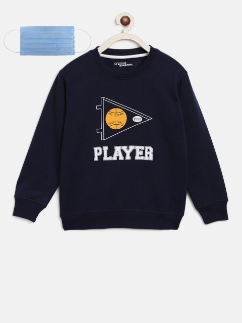 

Lil Tomatoes Boys Navy Blue White Printed Sweatshirt