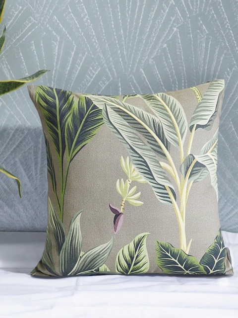 

PETAL HOME Brown & Green Set of Single Floral Square Cushion Covers