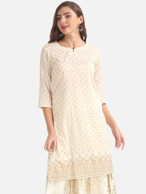 

Karigari Women Beige & Gold Printed A-Line Kurta