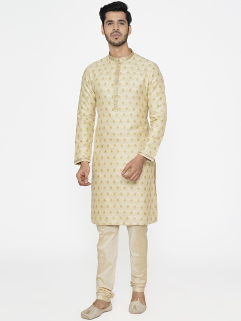 

Manyavar Men Cream-Coloured Woven Design Kurta with Churidar