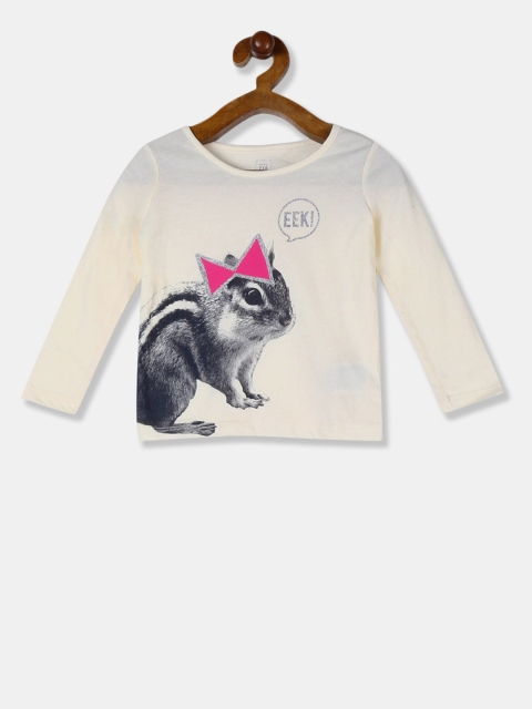 

GAP Girls Cream-Coloured Printed Round Neck T-shirt