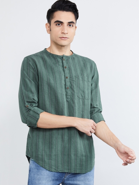 max Men Green Striped Straight Kurta