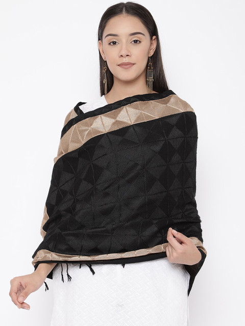 

Pashmoda Women Black & Beige Embroidered Pure Wool Stole