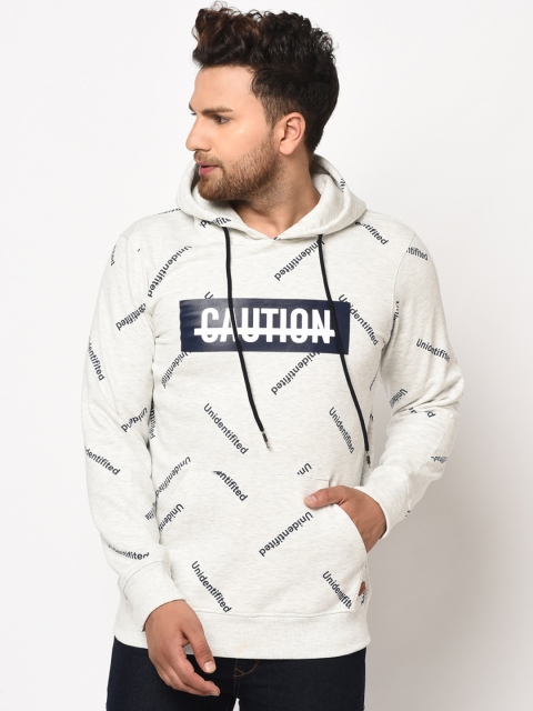 

98 Degree North Men Off-White & Navy Blue Printed Hooded Sweatshirt