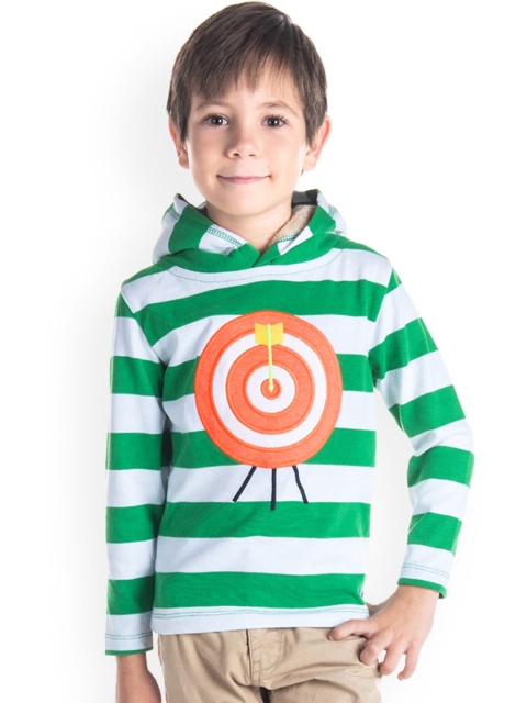

Cherry Crumble Unisex Kids Green & White Striped Hooded Sweatshirt