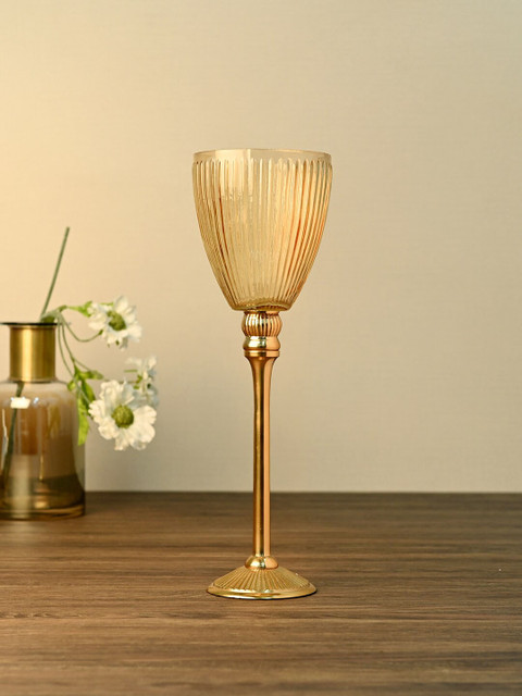 

Pure Home and Living Gold-Toned Large Amber Ribbed Festive Votive Candle Holder