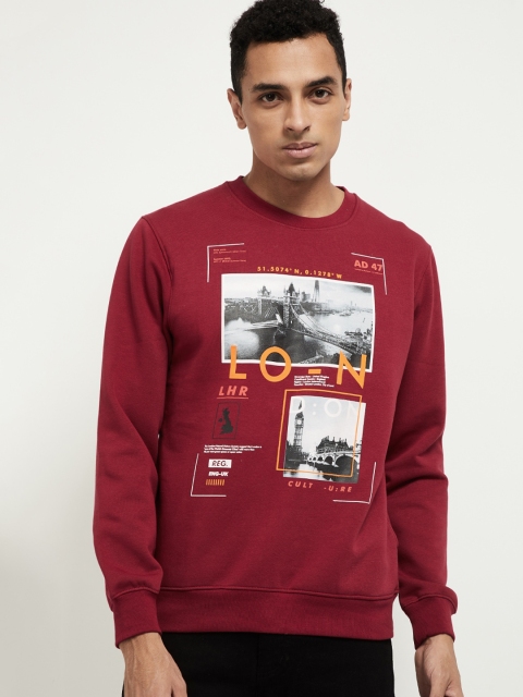 

max Men Maroon Printed Sweatshirt