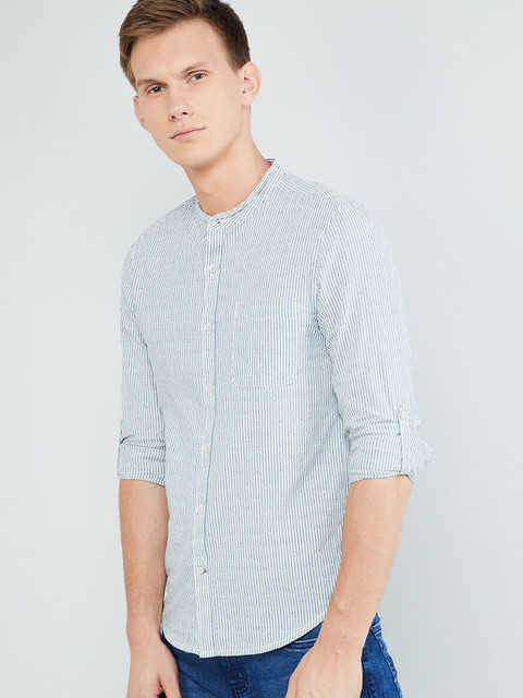 

max Men White & Blue Striped Straight Kurta