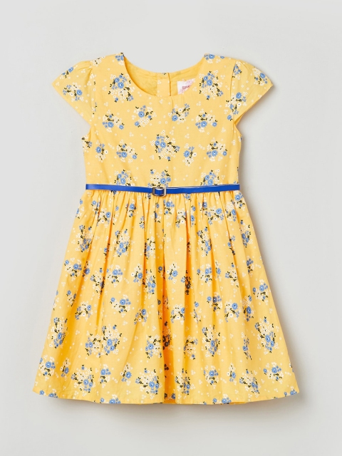 

max Girls Yellow Printed Fit and Flare Dress