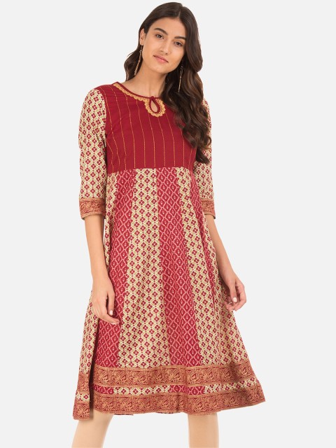 

Karigari Women Red Printed Anarkali Kurta