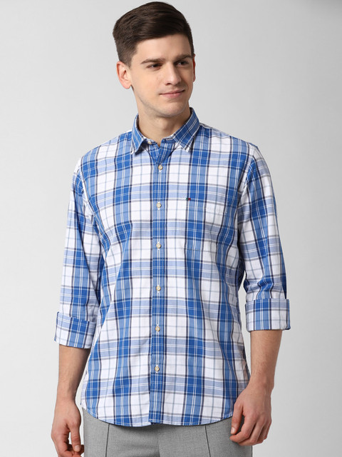 

Peter England Casuals Men Blue & White Slim Fit Checked Casual Shirt