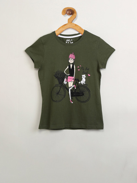 

max Girls Olive Green Printed Top