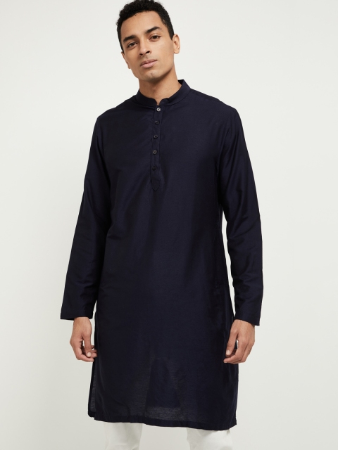 

max Men Navy Blue Solid Straight Kurta