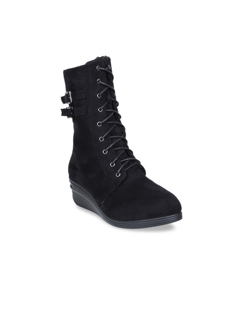 

SHUZ TOUCH Women Black Solid Heeled Boots