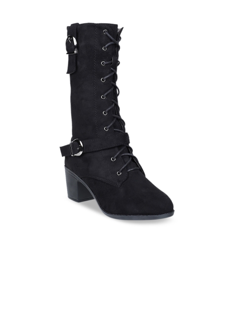 

SHUZ TOUCH Women Black Solid Heeled Boots