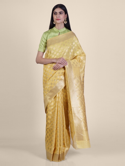 

Hastakala Yellow Silk Blend Handloom Woven Design Banarasi Saree