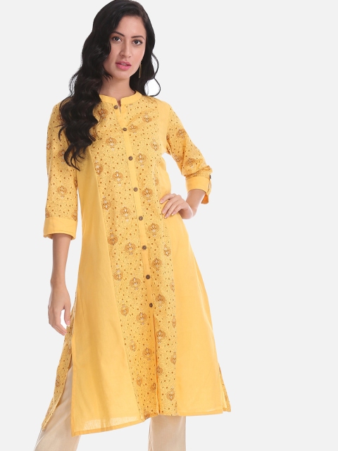 

Karigari Women Yellow Woven Design A-Line Kurta
