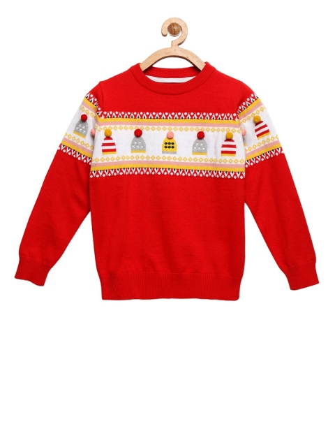 

Cherry Crumble Boys Red & White Self Design Pullover Sweater