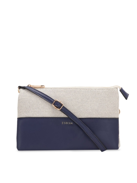 

ESBEDA Navy Blue & Cream-Coloured Colourblocked Sling Bag