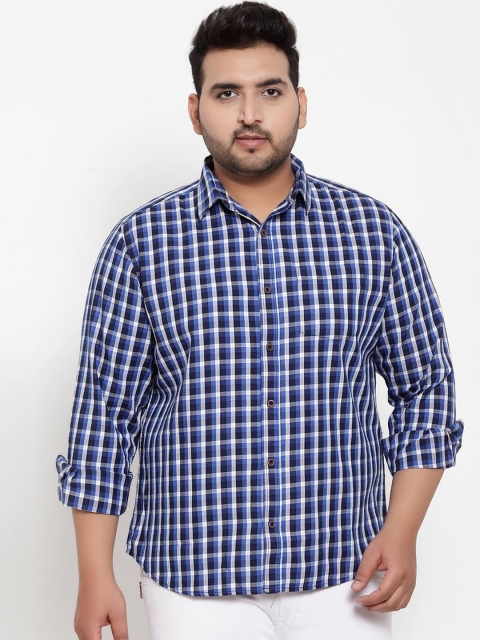 

plusS Men Blue Regular Fit Checked Casual Shirt