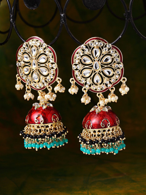 

Melani Borsa Maroon & Gold-Toned Dome Shaped Jhumkas